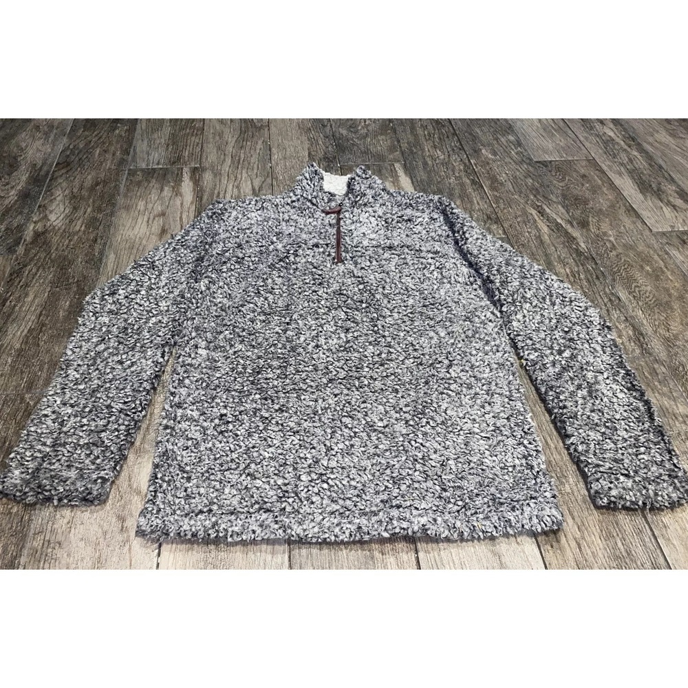 True Grit Men's Double‎ Plush 1/4 Zip Pullover Grayish Black Teddy Soft Sz small